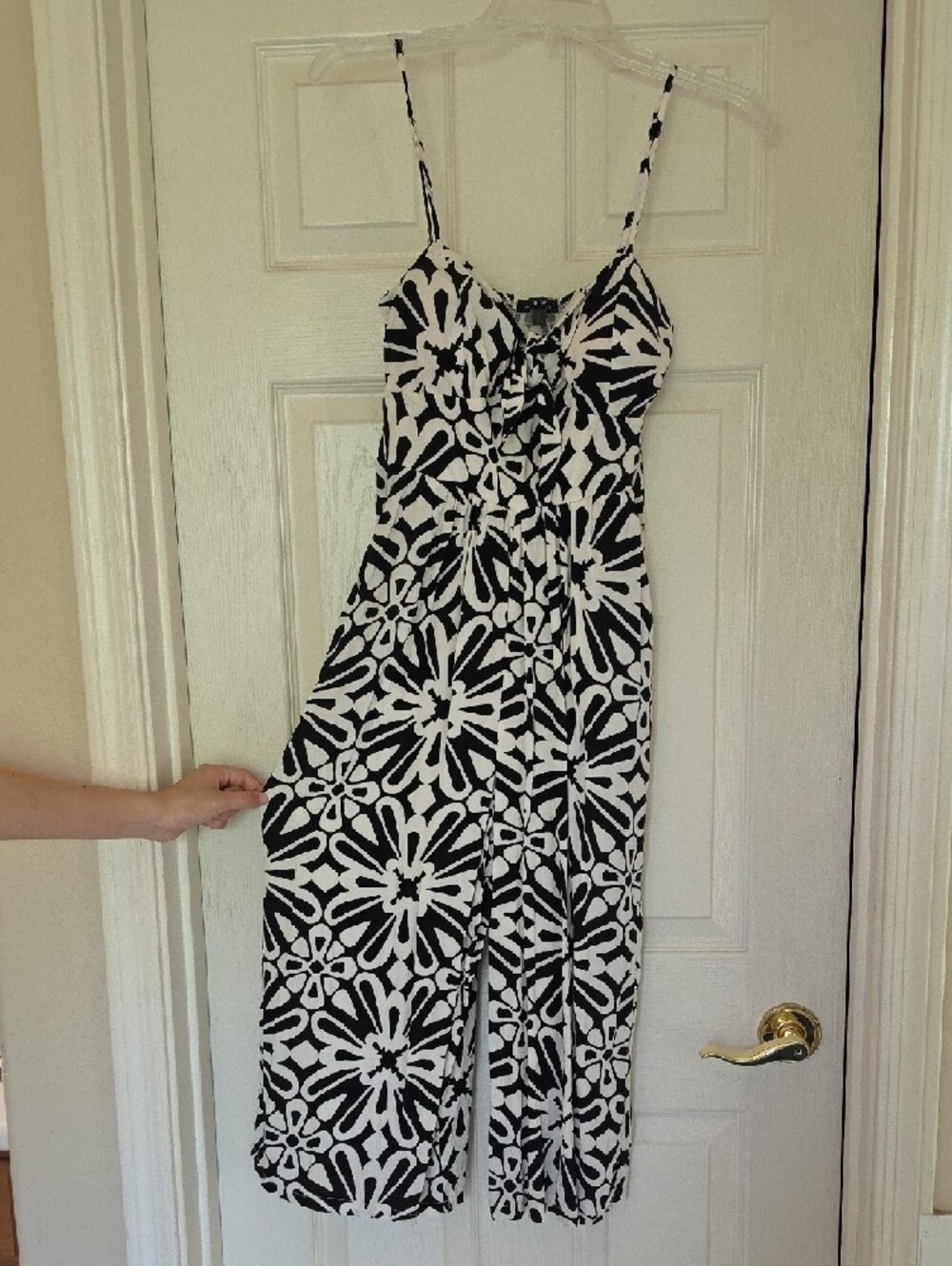 As U Wish Black and White Floral Jumpsuit with Spaghetti Straps